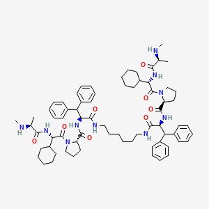 (2S,2'S)-N,N'-((2S,2'S)-(Hexane-1,6-diylbis(azanediyl))bis(1-oxo-3,3-diphenylpropane-1,2-diyl))bis(1-((S)-2-cyclohexyl-2-((S)-2-(methylamino)propanamido)acetyl)pyrrolidine-2-carboxamide) chemical structure (CAS 1001600-56-1)