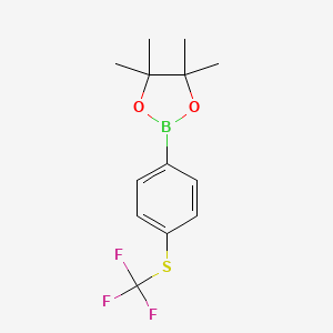4,4,5,5-Tetramethyl-2-(4-((trifluoromethyl)thio)phenyl)-1,3,2-dioxaborolane chemical structure (CAS 1005206-25-6)