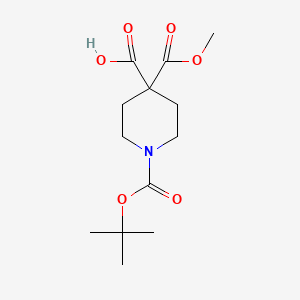 1-(tert-Butoxycarbonyl)-4-(methoxycarbonyl)piperidine-4-carboxylic acid chemical structure (CAS 1005738-45-3)