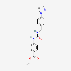 Ethyl 4-(3-(4-(1H-pyrazol-1-yl)benzyl)ureido)benzoate chemical structure (CAS 1005883-72-6)