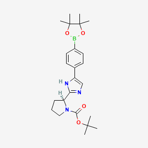 (S)-tert-Butyl 2-(5-(4-(4,4,5,5-tetramethyl-1,3,2-dioxaborolan-2-yl)phenyl)-1H-imidazol-2-yl)pyrrolidine-1-carboxylate chemical structure (CAS 1007882-12-3)