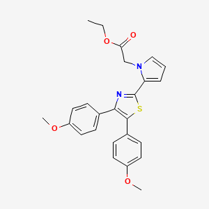 Ethyl 2-(2-(4,5-bis(4-methoxyphenyl)thiazol-2-yl)-1H-pyrrol-1-yl)acetate chemical structure (CAS 101001-34-7)