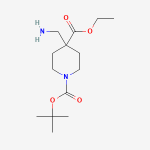 1-tert-Butyl 4-ethyl 4-(aminomethyl)piperidine-1,4-dicarboxylate chemical structure (CAS 1016258-69-7)