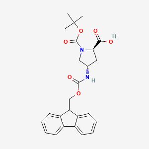 (2R,4S)-4-((((9H-Fluoren-9-yl)methoxy)carbonyl)amino)-1-(tert-butoxycarbonyl)pyrrolidine-2-carboxylic acid chemical structure (CAS 1018332-23-4)