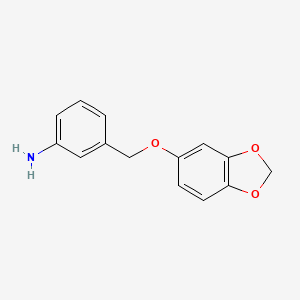 3-[(2H-1,3-Benzodioxol-5-yloxy)methyl]aniline chemical structure (CAS 1019395-25-5)