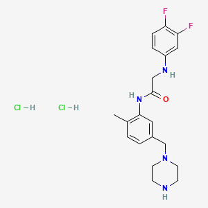 2-((3,4-Difluorophenyl)amino)-N-(2-methyl-5-(piperazin-1-ylmethyl)phenyl)acetamide dihydrochloride chemical structure (CAS 1019779-04-4)