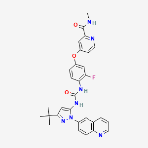 4-(4-(3-(3-(tert-Butyl)-1-(quinolin-6-yl)-1H-pyrazol-5-yl)ureido)-3-fluorophenoxy)-N-methylpicolinamide chemical structure (CAS 1020172-07-9)