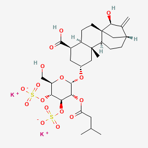 Potassium (2R,4aR,6aR,7S,9R,11aS,11bR)-7-hydroxy-2-(((2R,3R,4R,5R,6R)-6-(hydroxymethyl)-3-((3-methylbutanoyl)oxy)-5-(sulfonatooxy)-4-(sulfooxy)tetrahydro-2H-pyran-2-yl)oxy)-11b-methyl-8-methylenetetradecahydro-6a,9-methanocyclohepta[a]naphthalene-4-carbox chemical structure (CAS 102130-43-8)