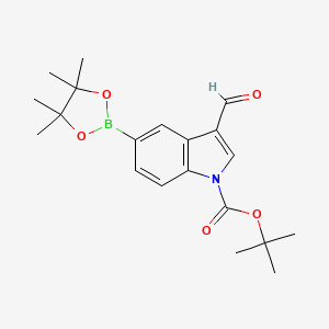 tert-Butyl 3-formyl-5-(4,4,5,5-tetramethyl-1,3,2-dioxaborolan-2-yl)-1H-indole-1-carboxylate chemical structure (CAS 1025707-92-9)