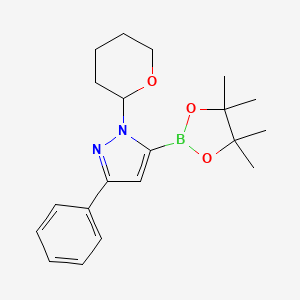 3-Phenyl-1-(tetrahydro-2H-pyran-2-yl)-5-(4,4,5,5-tetramethyl-1,3,2-dioxaborolan-2-yl)-1H-pyrazole chemical structure (CAS 1028092-65-0)