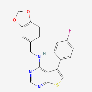 N-(Benzo[d][1,3]dioxol-5-ylmethyl)-5-(4-fluorophenyl)thieno[2,3-d]pyrimidin-4-amine chemical structure (CAS 1030123-90-0)