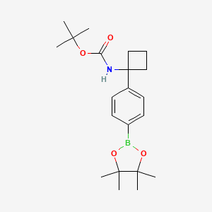 tert-Butyl (1-(4-(4,4,5,5-tetramethyl-1,3,2-dioxaborolan-2-yl)phenyl)cyclobutyl)carbamate chemical structure (CAS 1032528-06-5)