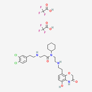 N-Cyclohexyl-3-((3,4-dichlorophenethyl)amino)-N-(2-((2-(5-hydroxy-3-oxo-3,4-dihydro-2H-benzo[b][1,4]oxazin-8-yl)ethyl)amino)ethyl)propanamide bis(2,2,2-trifluoroacetate) chemical structure (CAS 1035227-44-1)
