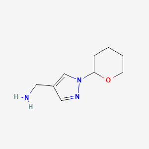 (1-(Tetrahydro-2H-pyran-2-yl)-1H-pyrazol-4-yl)methanamine chemical structure (CAS 1038392-15-2)
