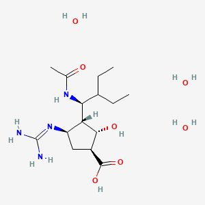 (1S,2S,3R,4R)-3-((S)-1-Acetamido-2-ethylbutyl)-4-guanidino-2-hydroxycyclopentanecarboxylic acid trihydrate chemical structure (CAS 1041434-82-5)