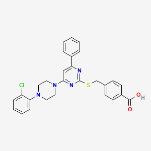 4-(((4-(4-(2-Chlorophenyl)piperazin-1-yl)-6-phenylpyrimidin-2-yl)thio)methyl)benzoic acid chemical structure (CAS 1043854-13-2)