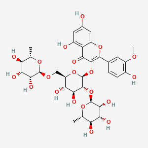 3-(((2S,3R,4S,5S,6R)-4,5-Dihydroxy-3-(((2S,3R,4R,5R,6S)-3,4,5-trihydroxy-6-methyltetrahydro-2H-pyran-2-yl)oxy)-6-((((2R,3R,4R,5R,6S)-3,4,5-trihydroxy-6-methyltetrahydro-2H-pyran-2-yl)oxy)methyl)tetrahydro-2H-pyran-2-yl)oxy)-5,7-dihydroxy-2-(4-hydroxy-3-methoxyphenyl)-4H-chromen-4-one chemical structure (CAS 104472-68-6)