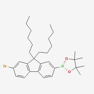 2-(7-Bromo-9,9-dihexyl-9H-fluoren-2-yl)-4,4,5,5-tetramethyl-1,3,2-dioxaborolane chemical structure (CAS 1048037-36-0)