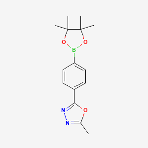 2-Methyl-5-(4-(4,4,5,5-tetramethyl-1,3,2-dioxaborolan-2-yl)phenyl)-1,3,4-oxadiazole chemical structure (CAS 1056456-24-6)