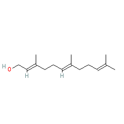 (2E,6E)-3,7,11-Trimethyldodeca-2,6,10-trien-1-ol chemical structure (CAS 106-28-5)