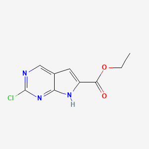 Ethyl 2-chloro-7H-pyrrolo[2,3-d]pyrimidine-6-carboxylate chemical structure (CAS 1060816-62-7)