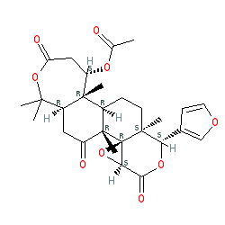 (1S,3aS,4aR,4bR,6aR,11S,11aR,11bR,13aS)-1-(Furan-3-yl)-4b,7,7,11a,13a-pentamethyl-3,5,9-trioxohexadecahydrooxepino[4',3':3,4]benzo[1,2-f]oxireno[2,3-d]isochromen-11-yl acetate chemical structure (CAS 1063-77-0)