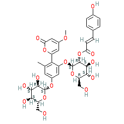 (2S,3R,4S,5S,6R)-4,5-Dihydroxy-6-(hydroxymethyl)-2-(2-(4-methoxy-2-oxo-2H-pyran-6-yl)-3-methyl-5-(((2S,3R,4S,5S,6R)-3,4,5-trihydroxy-6-(hydroxymethyl)tetrahydro-2H-pyran-2-yl)oxy)phenoxy)tetrahydro-2H-pyran-3-yl (E)-3-(4-hydroxyphenyl)acrylate chemical structure (CAS 106533-41-9)