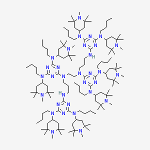 N2,N2'-(Ethane-1,2-diyl)bis(N2-(3-((4,6-bis(butyl(1,2,2,6,6-pentamethylpiperidin-4-yl)amino)-1,3,5-triazin-2-yl)amino)propyl)-N4,N6-dibutyl-N4,N6-bis(1,2,2,6,6-pentamethylpiperidin-4-yl)-1,3,5-triazine-2,4,6-triamine) chemical structure (CAS 106990-43-6)