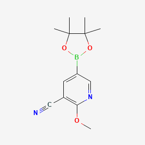 2-Methoxy-5-(4,4,5,5-tetramethyl-1,3,2-dioxaborolan-2-yl)nicotinonitrile chemical structure (CAS 1073354-05-8)
