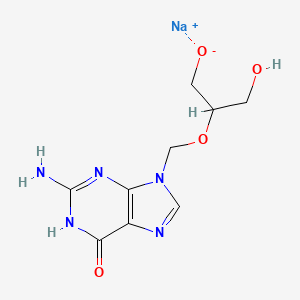 Sodium 2-((2-amino-6-oxo-1,6-dihydro-9H-purin-9-yl)methoxy)-3-hydroxypropan-1-olate chemical structure (CAS 107910-75-8)