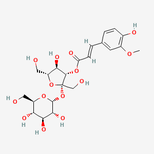 (2S,3S,4R,5R)-4-Hydroxy-2,5-bis(hydroxymethyl)-2-(((2R,3R,4S,5S,6R)-3,4,5-trihydroxy-6-(hydroxymethyl)tetrahydro-2H-pyran-2-yl)oxy)tetrahydrofuran-3-yl (E)-3-(4-hydroxy-3-methoxyphenyl)acrylate chemical structure (CAS 107912-97-0)