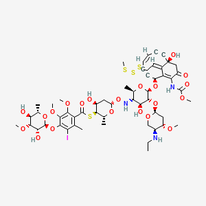 S-((2R,3S,4S,6S)-6-((((2R,3S,4S,5R,6R)-5-(((2S,4S,5S)-5-(ethylamino)-4-methoxytetrahydro-2H-pyran-2-yl)oxy)-4-hydroxy-6-(((2S,5Z,9R,13E)-9-hydroxy-12-((methoxycarbonyl)amino)-13-(2-(methyltrisulfaneyl)ethylidene)-11-oxobicyclo[7.3.1]trideca-1(12),5-dien-3,7-diyn-2-yl)oxy)-2-methyltetrahydro-2H-pyran-3-yl)amino)oxy)-4-hydroxy-2-methyltetrahydro-2H-pyran-3-yl) 4-(((2S,3R,4R,5S,6S)-3,5-dihydroxy-4-methoxy-6-methyltetrahydro-2H-pyran-2-yl)oxy)-3-iodo-5,6-dimethoxy-2-methylbenzothioate chemical structure (CAS 108212-75-5)