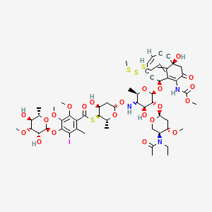 S-((2R,3S,4S,6S)-6-((((2R,3S,4S,5R,6R)-5-(((2S,4S,5S)-5-(N-Ethylacetamido)-4-methoxytetrahydro-2H-pyran-2-yl)oxy)-4-hydroxy-6-(((2S,5Z,9R,13E)-9-hydroxy-12-((methoxycarbonyl)amino)-13-(2-(methyltrisulfaneyl)ethylidene)-11-oxobicyclo[7.3.1]trideca-1(12),5-dien-3,7-diyn-2-yl)oxy)-2-methyltetrahydro-2H-pyran-3-yl)amino)oxy)-4-hydroxy-2-methyltetrahydro-2H-pyran-3-yl) 4-(((2S,3R,4R,5S,6S)-3,5-dihydroxy-4-methoxy-6-methyltetrahydro-2H-pyran-2-yl)oxy)-3-iodo-5,6-dimethoxy-2-methylbenzothioate chemical structure (CAS 108212-76-6)
