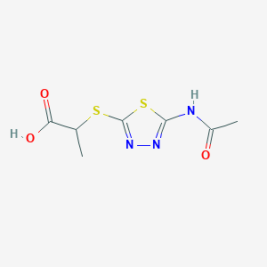 2-((5-Acetamido-1,3,4-thiadiazol-2-yl)thio)propanoic acid chemical structure (CAS 1082474-48-3)
