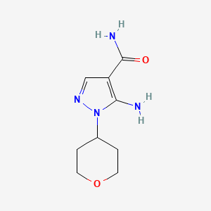 5-Amino-1-(tetrahydro-2H-pyran-4-yl)-1H-pyrazole-4-carboxamide chemical structure (CAS 1082745-50-3)