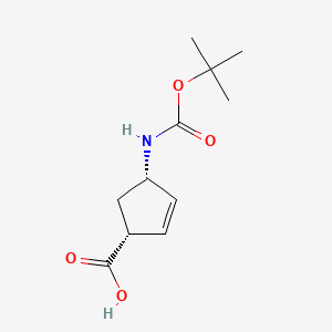 cis-4-((tert-Butoxycarbonyl)amino)cyclopent-2-enecarboxylic acid chemical structure (CAS 108999-93-5)