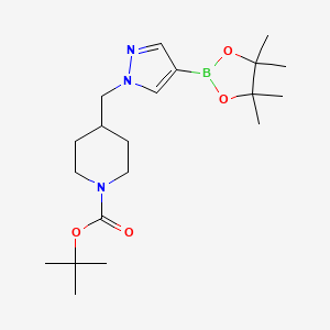 tert-Butyl 4-((4-(4,4,5,5-tetramethyl-1,3,2-dioxaborolan-2-yl)-1H-pyrazol-1-yl)methyl)piperidine-1-carboxylate chemical structure (CAS 1092563-72-8)