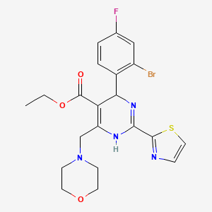 Ethyl 4-(2-bromo-4-fluorophenyl)-6-(morpholinomethyl)-2-(thiazol-2-yl)-1,4-dihydropyrimidine-5-carboxylate chemical structure (CAS 1092970-12-1)