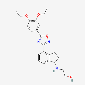 2-((4-(5-(3,4-Diethoxyphenyl)-1,2,4-oxadiazol-3-yl)-2,3-dihydro-1H-inden-1-yl)amino)ethanol chemical structure (CAS 1094042-01-9)