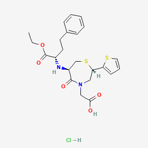 2-((2S,6R)-6-(((S)-1-Ethoxy-1-oxo-4-phenylbutan-2-yl)amino)-5-oxo-2-(thiophen-2-yl)-1,4-thiazepan-4-yl)acetic acid hydrochloride chemical structure (CAS 110221-44-8)