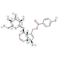 ((1S,4aR,5S,7aS)-5-Hydroxy-1-(((2S,3R,4S,5S,6R)-3,4,5-trihydroxy-6-(hydroxymethyl)tetrahydro-2H-pyran-2-yl)oxy)-1,4a,5,7a-tetrahydrocyclopenta[c]pyran-7-yl)methyl 4-hydroxybenzoate chemical structure (CAS 11027-63-7)
