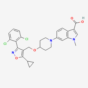 6-(4-((5-Cyclopropyl-3-(2,6-dichlorophenyl)isoxazol-4-yl)methoxy)piperidin-1-yl)-1-methyl-1H-indole-3-carboxylic acid chemical structure (CAS 1103500-20-4)