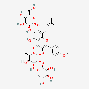 3-(((2S,3R,4R,5R,6S)-4,5-Dihydroxy-6-methyl-3-(((2S,3R,4S,5R)-3,4,5-trihydroxytetrahydro-2H-pyran-2-yl)oxy)tetrahydro-2H-pyran-2-yl)oxy)-5-hydroxy-2-(4-methoxyphenyl)-8-(3-methylbut-2-en-1-yl)-7-(((2S,3R,4S,5S,6R)-3,4,5-trihydroxy-6-(hydroxymethyl)tetrahydro-2H-pyran-2-yl)oxy)-4H-chromen-4-one chemical structure (CAS 110623-73-9)