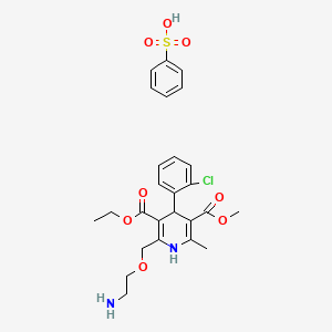 3-Ethyl 5-methyl 2-((2-aminoethoxy)methyl)-4-(2-chlorophenyl)-6-methyl-1,4-dihydropyridine-3,5-dicarboxylate benzenesulfonate chemical structure (CAS 111470-99-6)