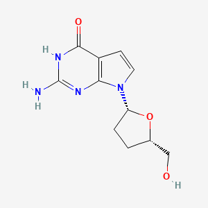 2-Amino-7-((2R,5S)-5-(hydroxymethyl)tetrahydrofuran-2-yl)-1,7-dihydro-4H-pyrrolo[2,3-d]pyrimidin-4-one chemical structure (CAS 111869-49-9)