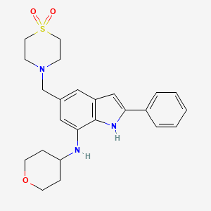 4-((2-Phenyl-7-((tetrahydro-2H-pyran-4-yl)amino)-1H-indol-5-yl)methyl)thiomorpholine 1,1-dioxide chemical structure (CAS 1120332-55-9)