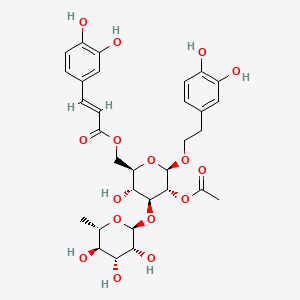 ((2R,3R,4S,5R,6R)-5-Acetoxy-6-(3,4-dihydroxyphenethoxy)-3-hydroxy-4-(((2S,3R,4R,5R,6S)-3,4,5-trihydroxy-6-methyltetrahydro-2H-pyran-2-yl)oxy)tetrahydro-2H-pyran-2-yl)methyl (E)-3-(3,4-dihydroxyphenyl)acrylate chemical structure (CAS 112516-04-8)
