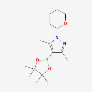 3,5-Dimethyl-1-(tetrahydro-2H-pyran-2-yl)-4-(4,4,5,5-tetramethyl-1,3,2-dioxaborolan-2-yl)-1H-pyrazole chemical structure (CAS 1126779-11-0)