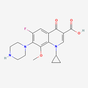 1-Cyclopropyl-6-fluoro-8-methoxy-4-oxo-7-(piperazin-1-yl)-1,4-dihydroquinoline-3-carboxylic acid chemical structure (CAS 112811-57-1)