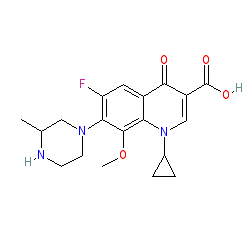 1-Cyclopropyl-6-fluoro-8-methoxy-7-(3-methylpiperazin-1-yl)-4-oxo-1,4-dihydroquinoline-3-carboxylic acid chemical structure (CAS 112811-59-3)